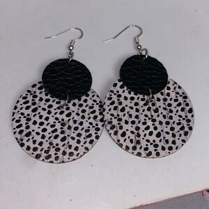 EUC Boho Earrings. White and black cork and leather type material 1.5” x 2.75”